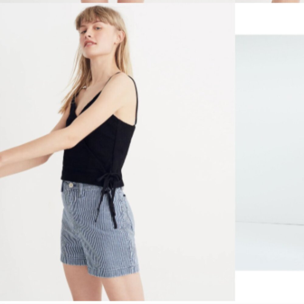 Madewell - Finale Tank Top Cropped Faux-Wrap Blouse G6365 | Small | True Black - Picture 7 of 12